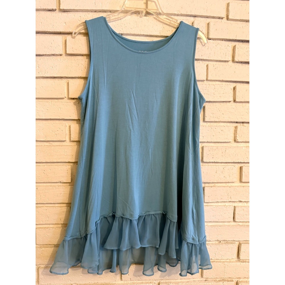 LOGO Layers by Lori Goldstein Knit Tank with Hi-Low Chiffon Hem Electric Green M
